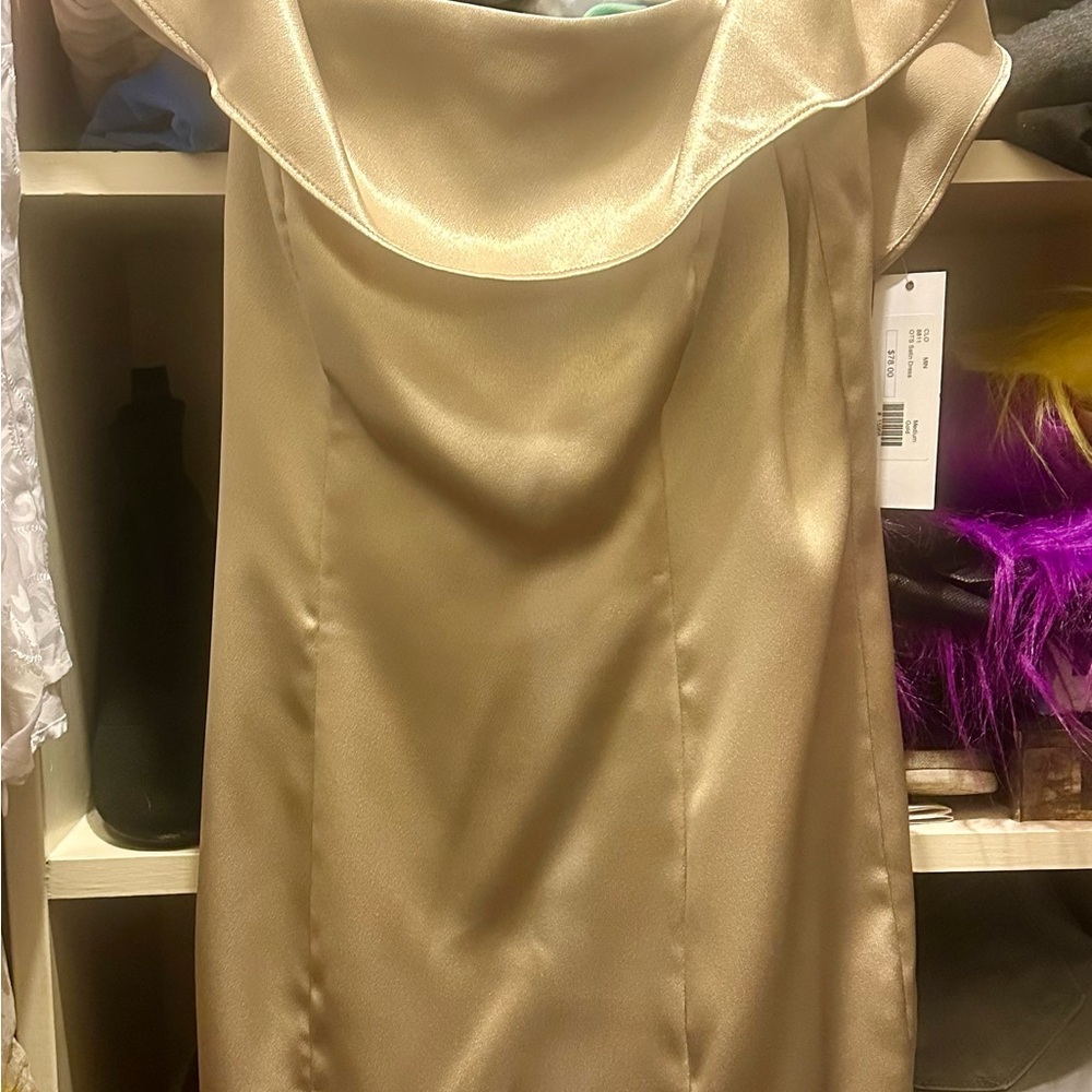 Gold Sheath Mini Dress with Bateau Neckline